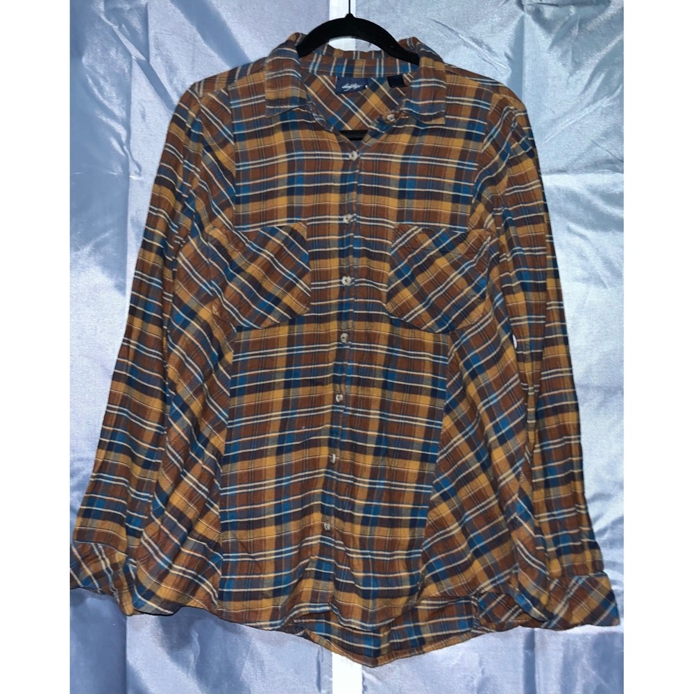 Daytrip Plaid Flannel Shirt Brown Tan Blue Long Sleeve Button Up Size Large
